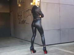 Dana in leather pants and high heels