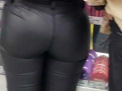 Nice ass on leather pants in a supermarket in Bogota