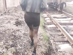 Schoolgirl Make Public Blowjob Сlassmate and Sex on the Railway