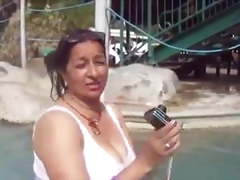 Nepali aunty with big boobs bathing in pool and talking