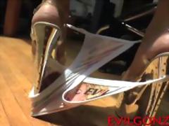 Upclose focus on feet and heels from sexy porn stars