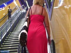 Spanish blonde MILF ass in transparent skirt