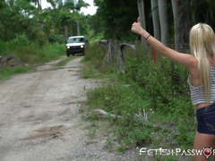 Petite blonde teen brutally fucked and facialized in a van