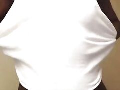 Busty black babe teasing