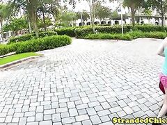 Bodacious teen in public getting painted white