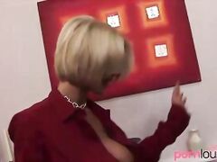 Lesbian boss gets ass toyed by busty milf