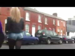 Voyeur teen in hot denim hotpants