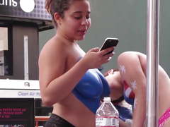 3 topless girls bodypaint each others tits