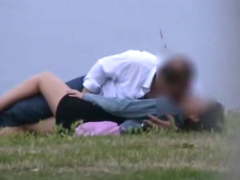 Finger to orgasm in park voyeur