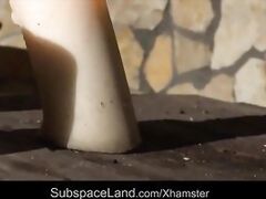 Medieval discipline for bondage blonde slave at dark tower