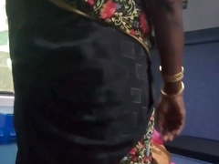BLACK SATIN SILK SAREE AUNTY