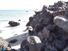 Peeping voyeur fucks blonde MILF on the beach