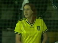 Brondby soccer fan flashes nice boobs in public