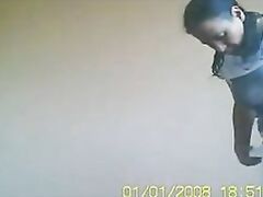 Big busty Indian housewife comes out from shower wet and naked, drying herself off and changing caught on camera.