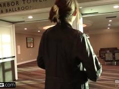 Flashing her pussy in a restaurant