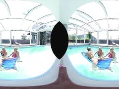 Foursome With Big Tits and a Pool