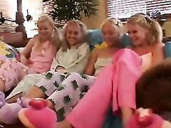 Teen pajama party lesbians get naked together