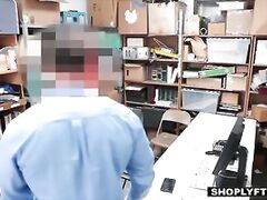 Hot shoplifting teen has to deepthroat the security's big cock