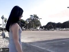Teen Sadie Blake POV blowjob in a public car