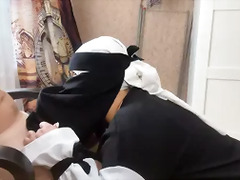 Aziza was talking on the phone, but when she saw a naked penis, she hung up and gave herself to him