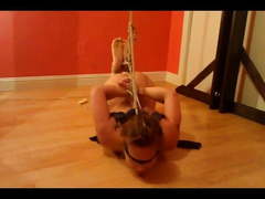 Hogtied slave drools while hitachi orgasm