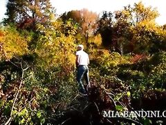 She just pulled up her panties after creampie in a park