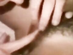 Real amateur teen lesbian licking and rubbing hairy pussy