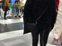 Shopping in tight shiny leather pants