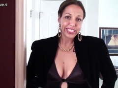 Hairy American housewife playing with her bushy pussy