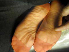 Mature Dana Tickled in Red RHT Stockings - view only feet