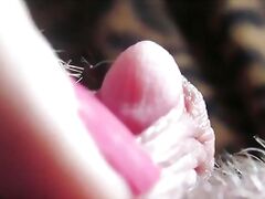 Extreme close up on my huge clit head pulsating