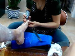 Pedicure dick flash soft cum,