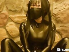 Fejira com - Leather girl self bondage with sex toys 1