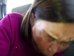 Old Korean Asian Woman Sucking BBC dry in car.